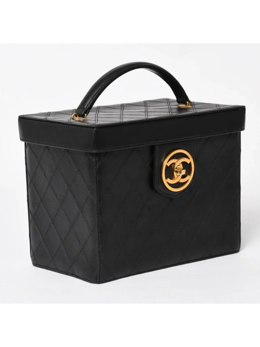 Chanel Bicolor Vanity Bag Handbag CC Logo Lambskin Black Gold